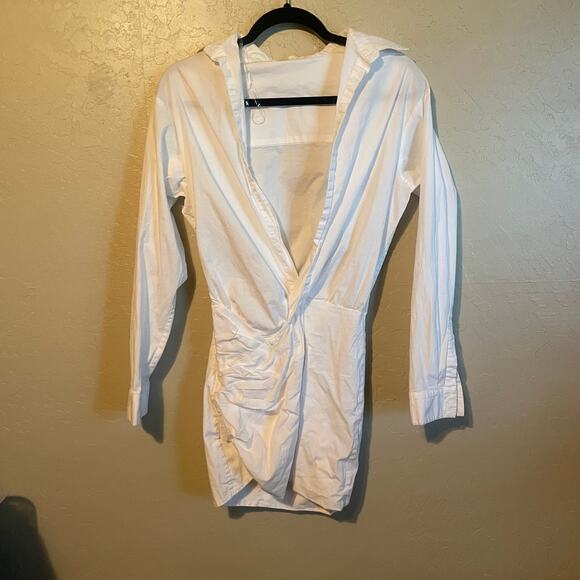 Mable White Long Sleeve Collared Ruched Mini Dress‎ - Size S - Picture 2 of 9